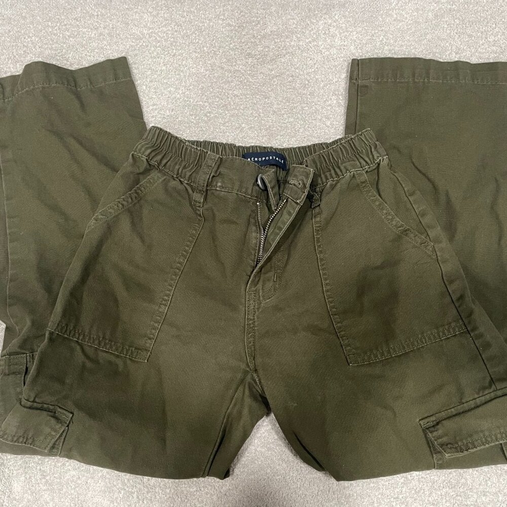 Aeropostale Women's Utility Cargo Straight Leg Pants Elastic Waist Green Size XS